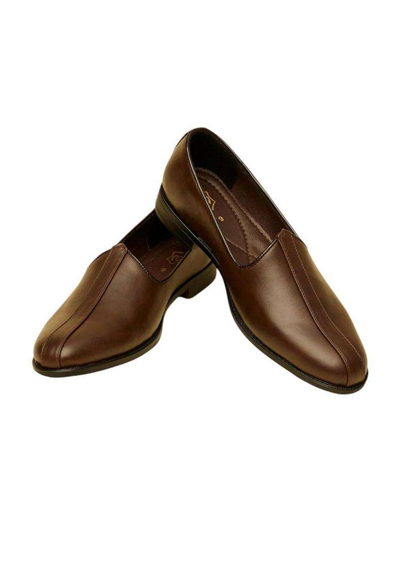 Manyavar Brown Detailed Piping Loafers Style Shoes Mens Ethnic Jutti - Indya