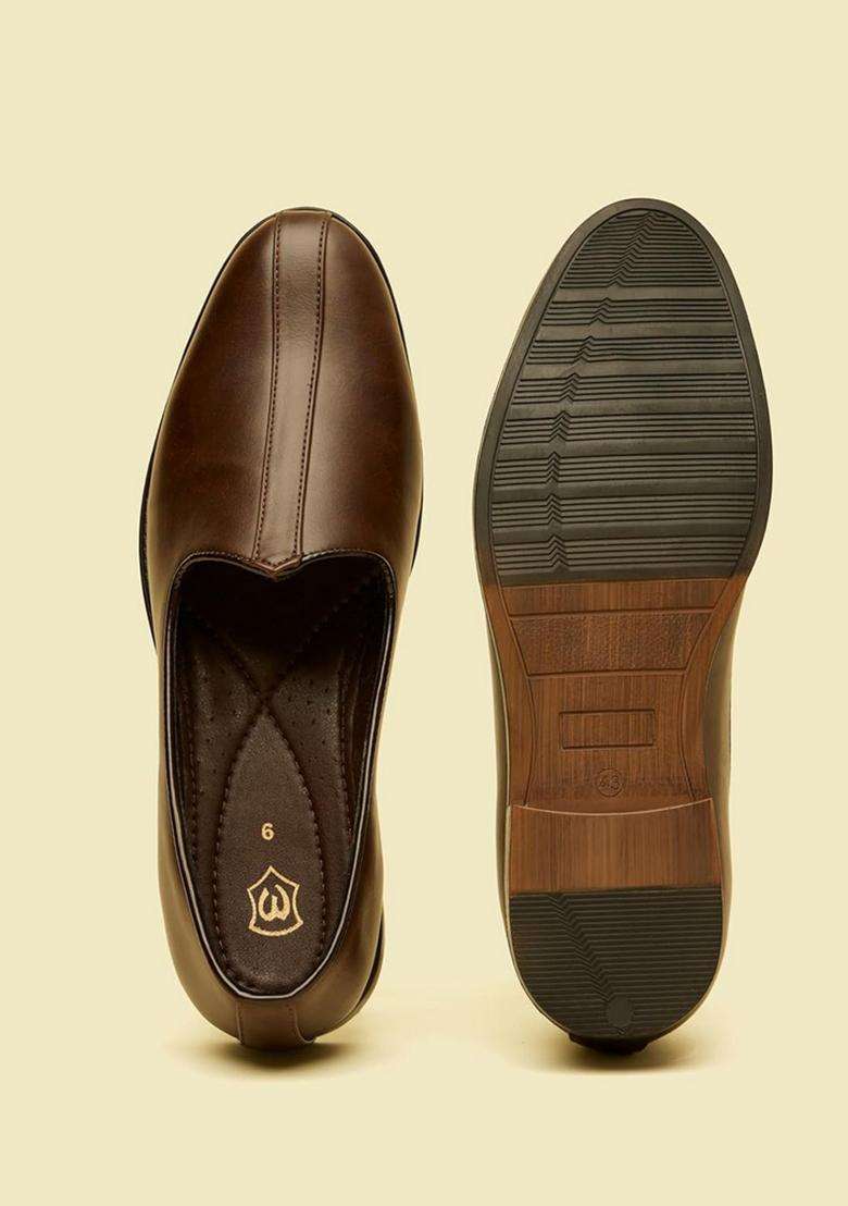 Manyavar Brown Detailed Piping Loafers Style Shoes Mens Ethnic Jutti - Indya