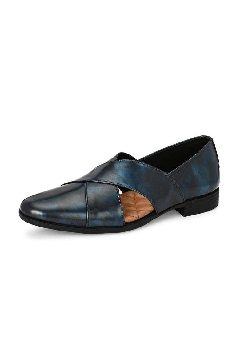 HITZ Mens Blue Patent Leather Ethnic Shoes - Indya
