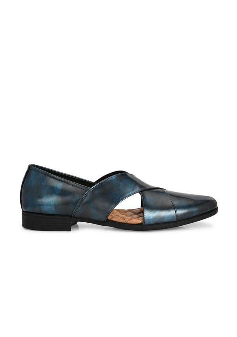 HITZ Mens Blue Patent Leather Ethnic Shoes - Indya