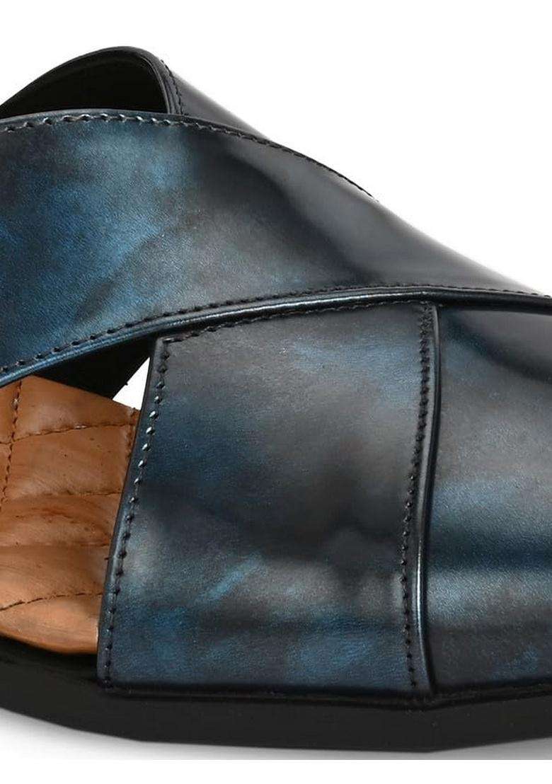 HITZ Mens Blue Patent Leather Ethnic Shoes - Indya
