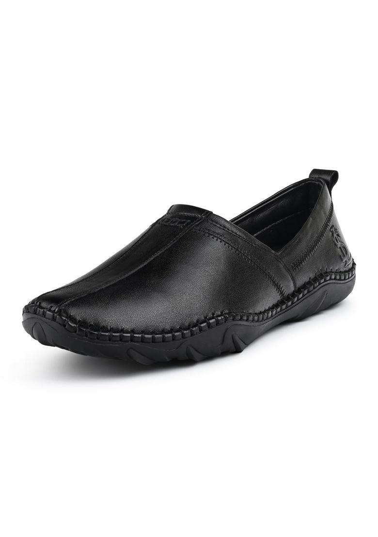 Louis Stitch Mens Ethnic Slip on Mojaris Black Genuine Leather Stylish Nagra Juti for Men - Indya
