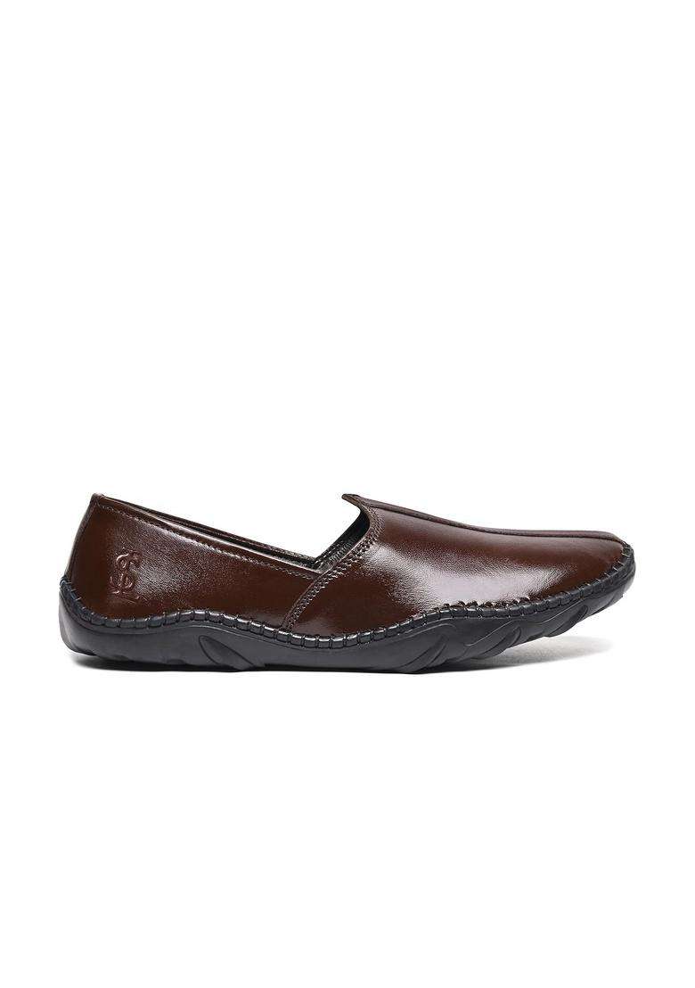 Louis Stitch Mens Ethnic Slip on Mojaris Brunette Brown Genuine Leather Flexible Stylish Nagra Juti for Men - Indya