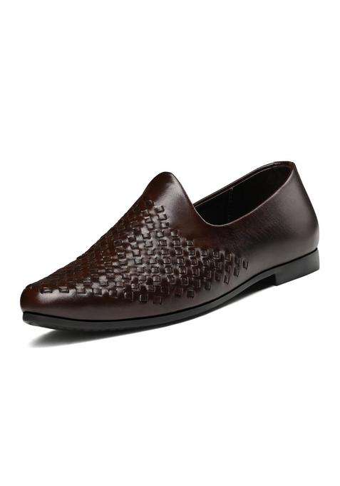 Louis Stitch Mens Brunette Brown Ethnic Weaved Textured Slip on Mojaris