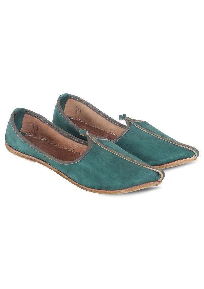 DFR Green Men Leather Suede Jutti Loafer Jodhpuri Juti - Indya