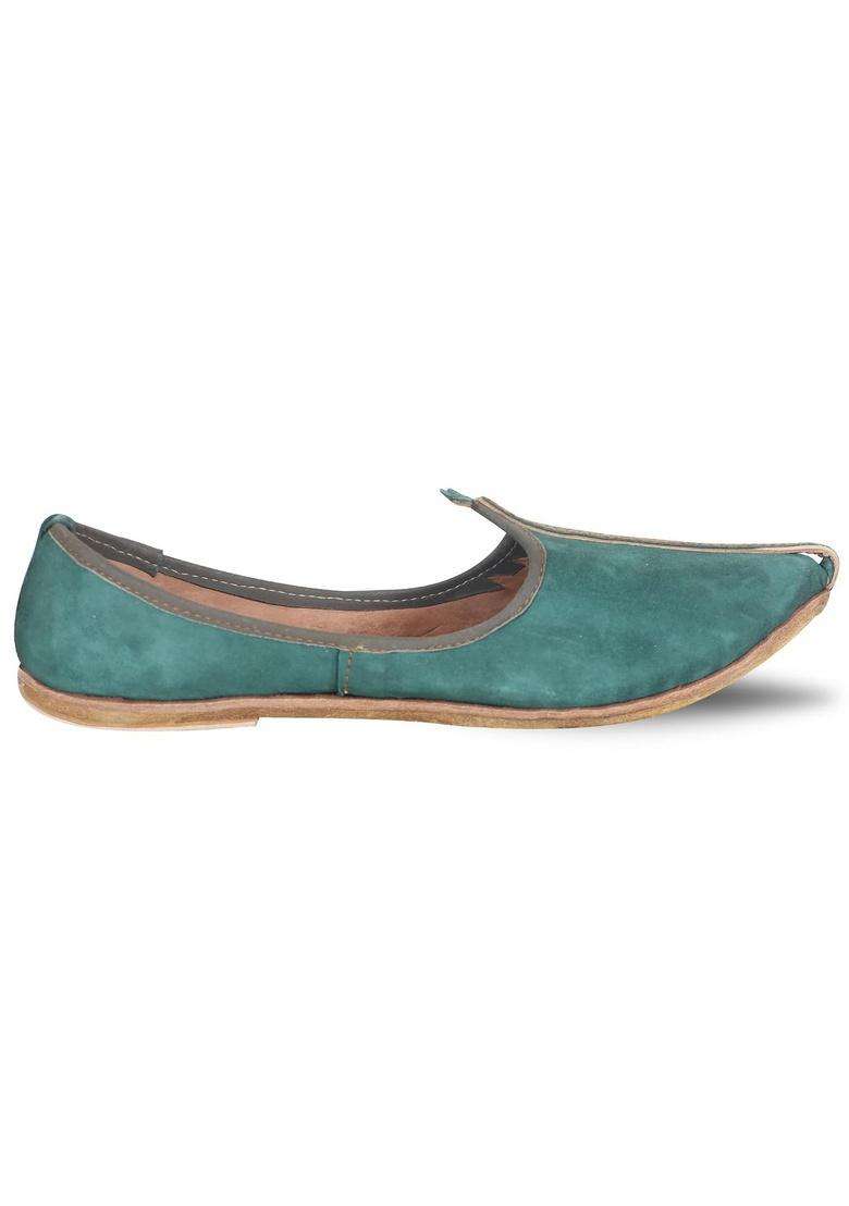 DFR Green Men Leather Suede Jutti Loafer Jodhpuri Juti - Indya