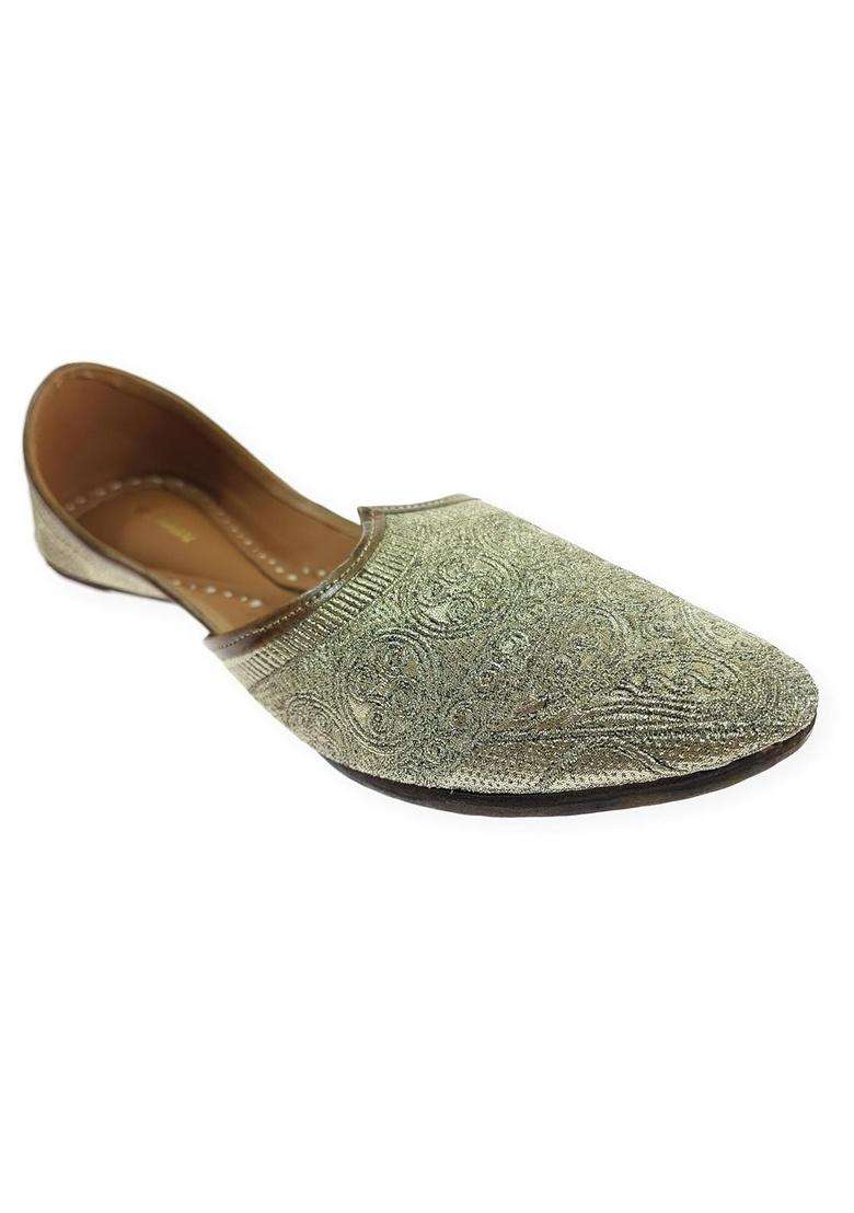 Fulkari Men Gold Zarri Embroidered Genuine Soft Leather Formal Jutis - Indya