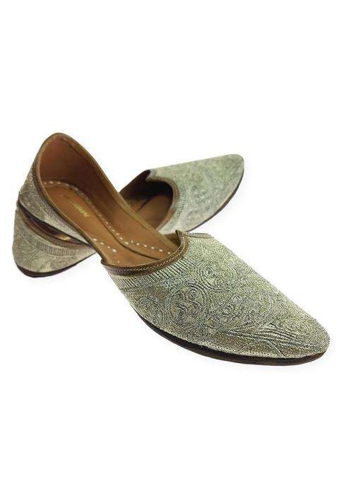 Fulkari Men Gold Zarri Embroidered Genuine Soft Leather Formal Jutis