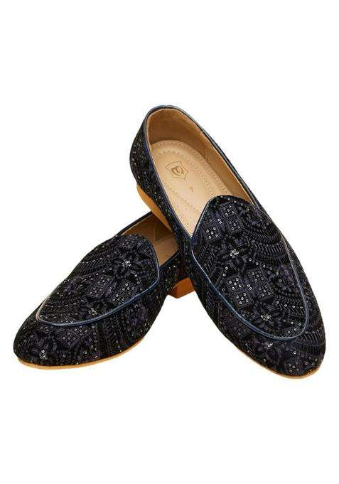 Manyavar Blue Embroidery Sequin Work Jacquard Juti Mens Ethnic Jutti