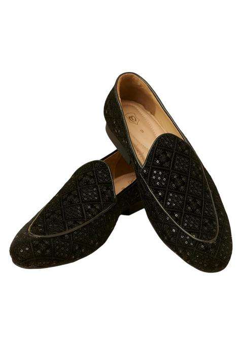 Manyavar Black Embroidery Sequin Work Jacquard Juti Mens Ethnic Jutti