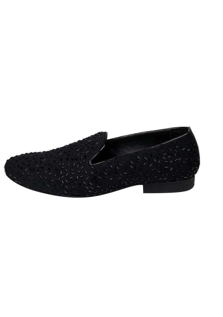 Tanny Shoes Mens Soft Touch Black Velvet Hand Embroidered Katdana Work Slip on Juttis and Mojaris for Bridal - Indya
