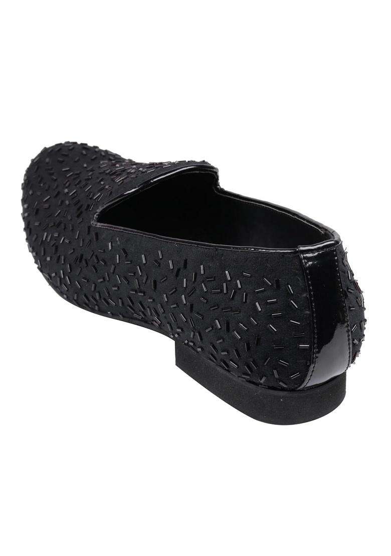 Tanny Shoes Mens Soft Touch Black Velvet Hand Embroidered Katdana Work Slip on Juttis and Mojaris for Bridal - Indya