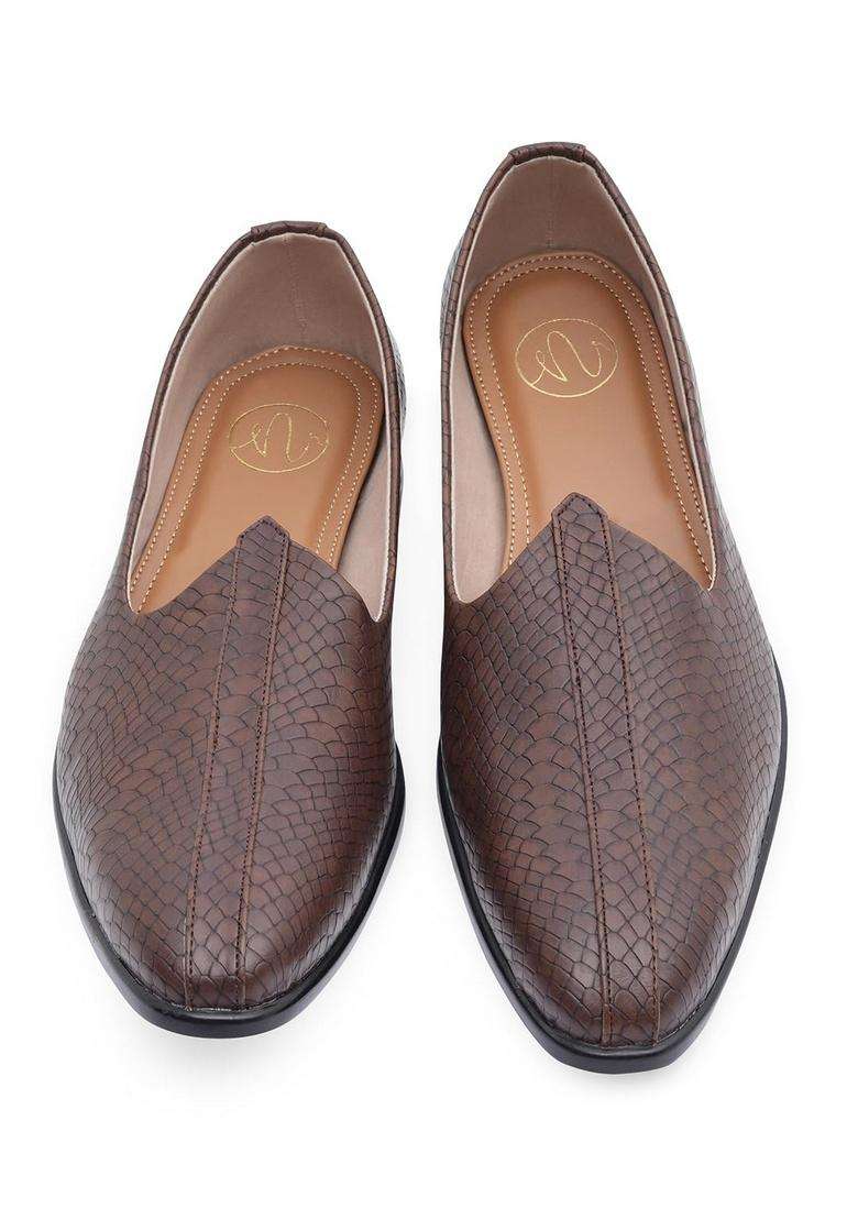 NR by Nidhi Rathi Textured Mojaris Loafers Tan - Indya