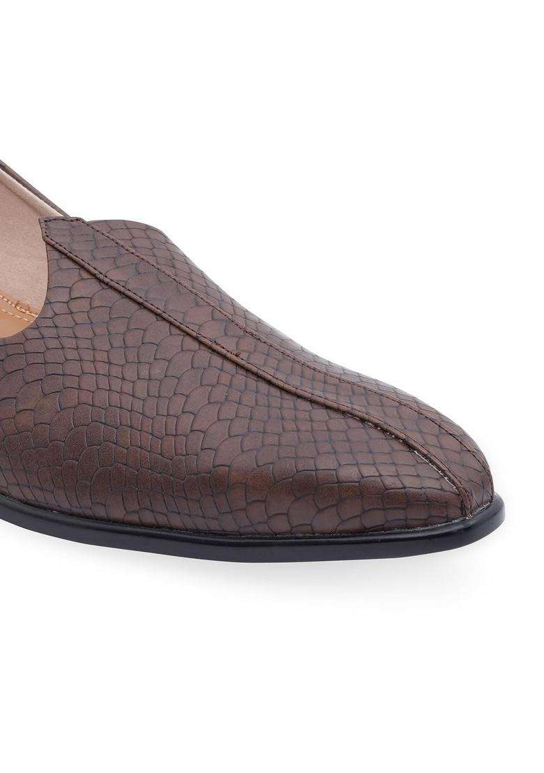 NR by Nidhi Rathi Textured Mojaris Loafers Tan - Indya