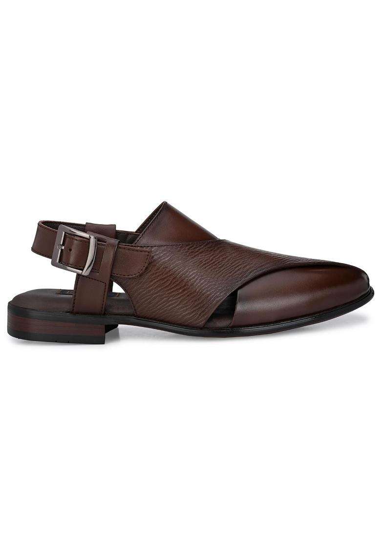 Egoss Mens Black Premium Geniune Leather Peshawari Jutti Sandals EG - Indya