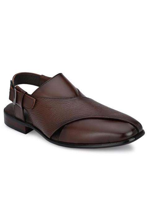 Egoss Mens Black Premium Geniune Leather Peshawari Jutti Sandals EG
