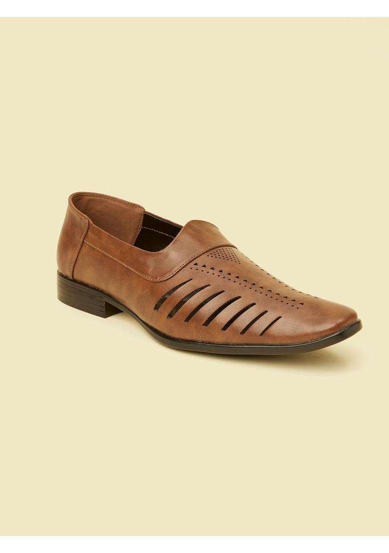 Manyavar Brown Mens Loafer Style Self Design Jutti Ethnic Juttis and Mojaris - Indya