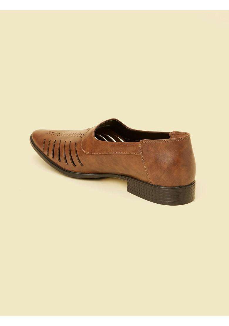 Manyavar Brown Mens Loafer Style Self Design Jutti Ethnic Juttis and Mojaris - Indya