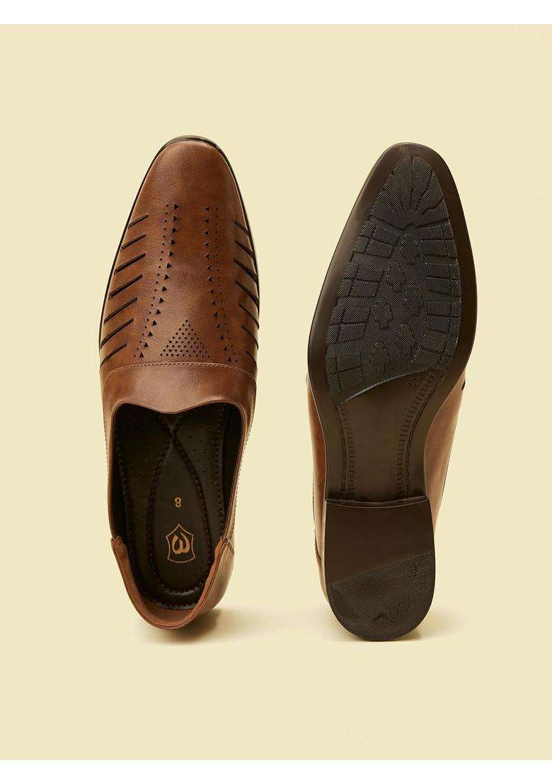 Manyavar Brown Mens Loafer Style Self Design Jutti Ethnic Juttis and Mojaris - Indya