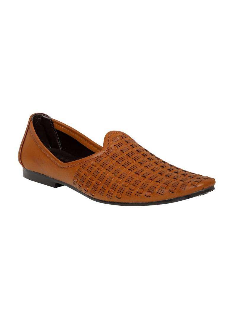 Panahi Tan Synthetic Leather Mojaris for Men - Indya
