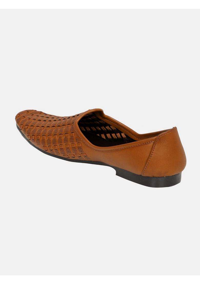 Panahi Tan Synthetic Leather Mojaris for Men - Indya