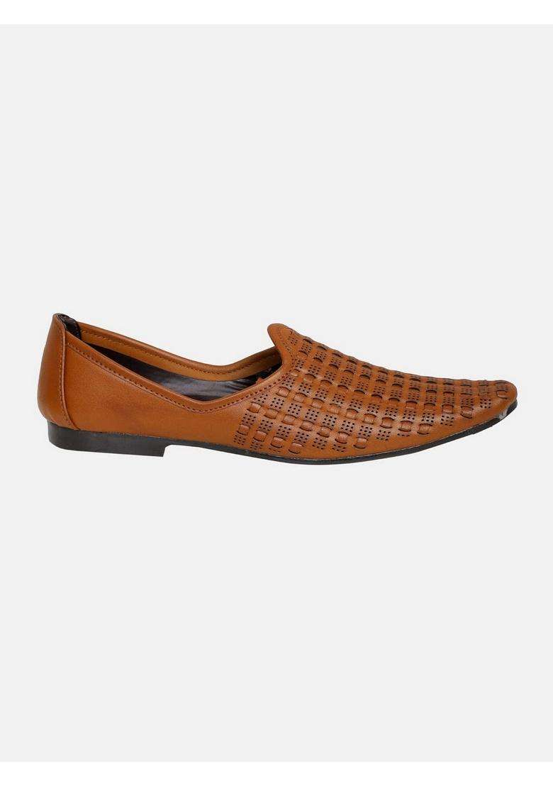 Panahi Tan Synthetic Leather Mojaris for Men - Indya