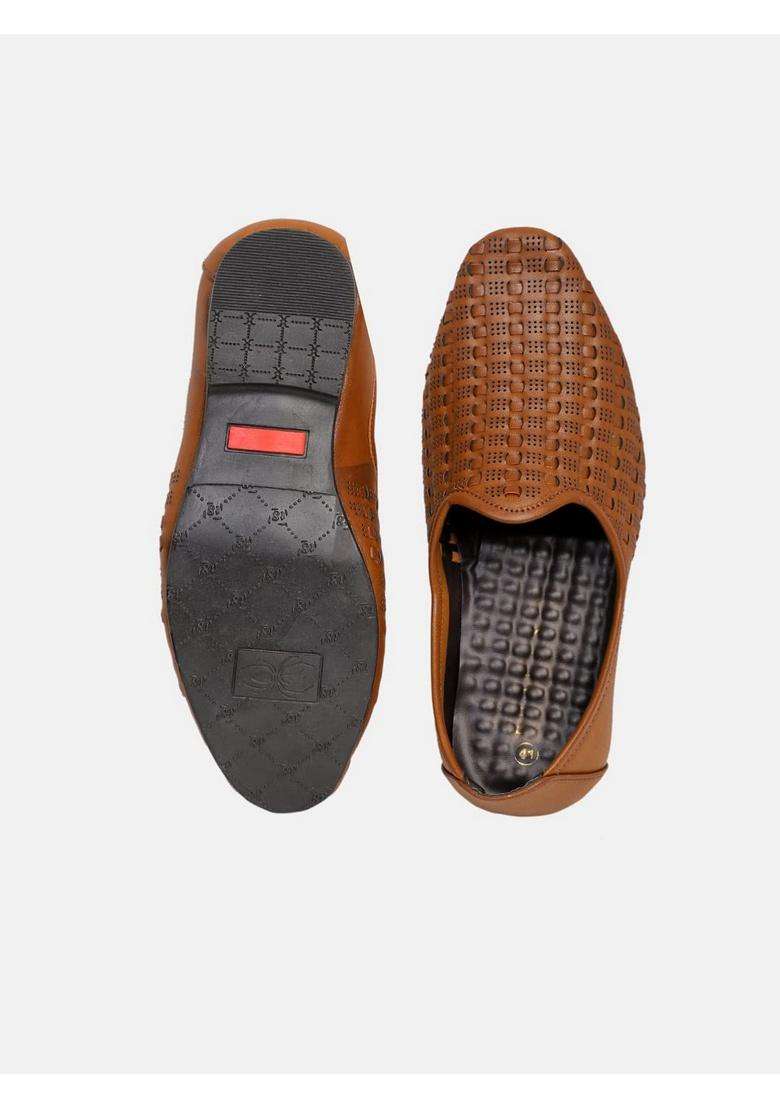 Panahi Tan Synthetic Leather Mojaris for Men - Indya
