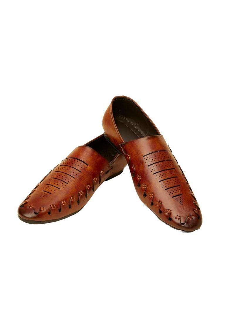 Manyavar Brown Mens Loafer Style Self Design Shoes Ethnic Juttis and Mojaris - Indya