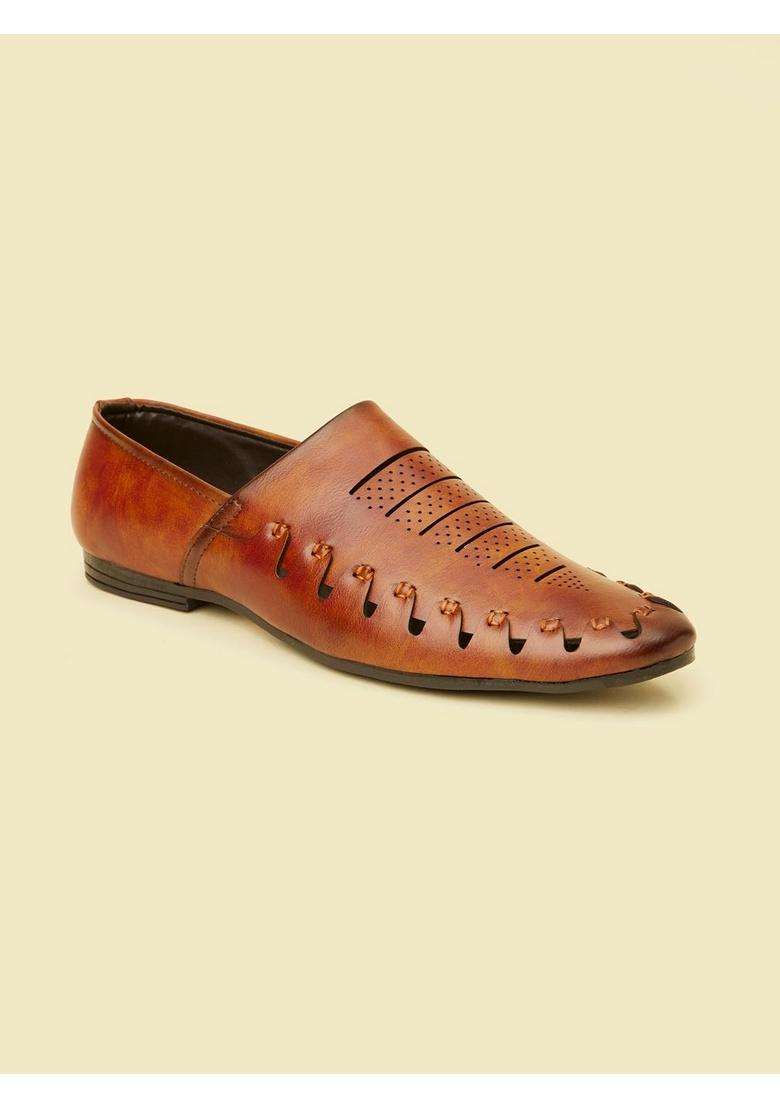 Manyavar Brown Mens Loafer Style Self Design Shoes Ethnic Juttis and Mojaris - Indya