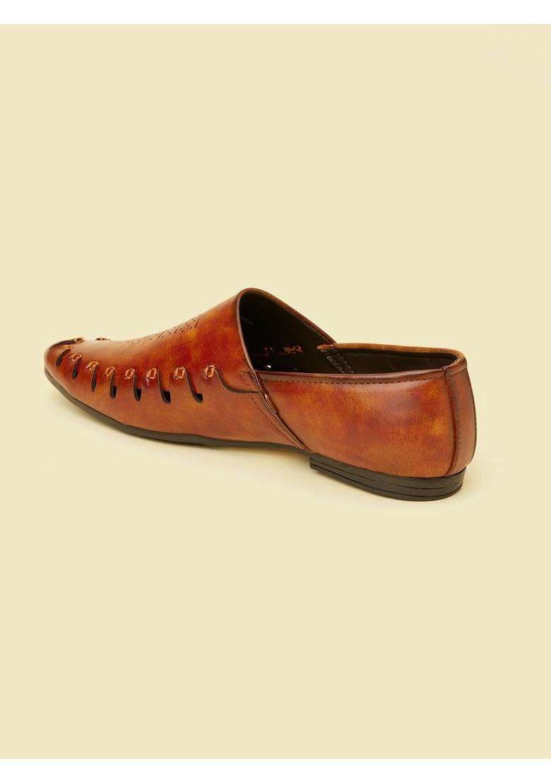 Manyavar Brown Mens Loafer Style Self Design Shoes Ethnic Juttis and Mojaris - Indya