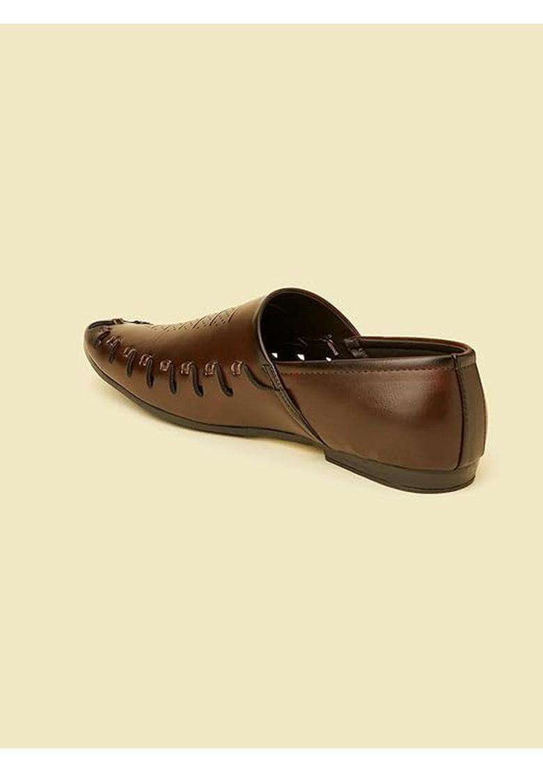 Manyavar Dark Brown Loafer Style Self Design Shoes Mens Ethnic Jutti - Indya