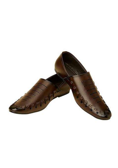 Manyavar Dark Brown Loafer Style Self Design Shoes Mens Ethnic Jutti