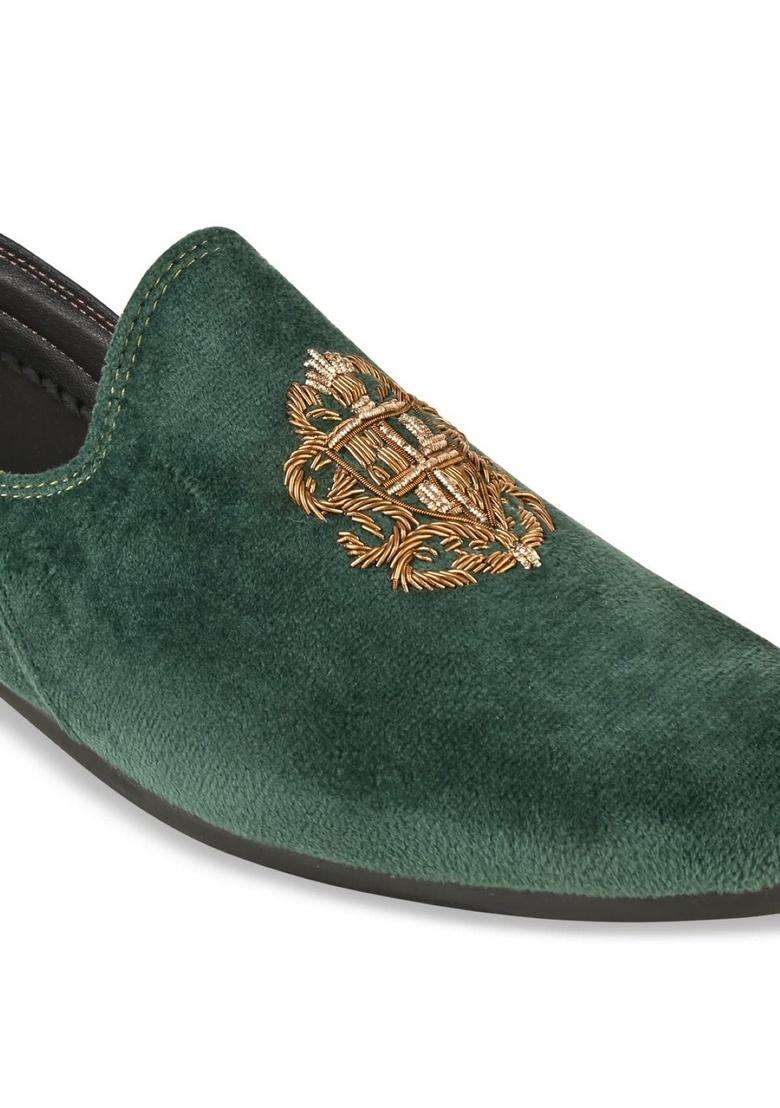 Regal Men Velvet Embroidered Ethnic Slip Ons - Indya