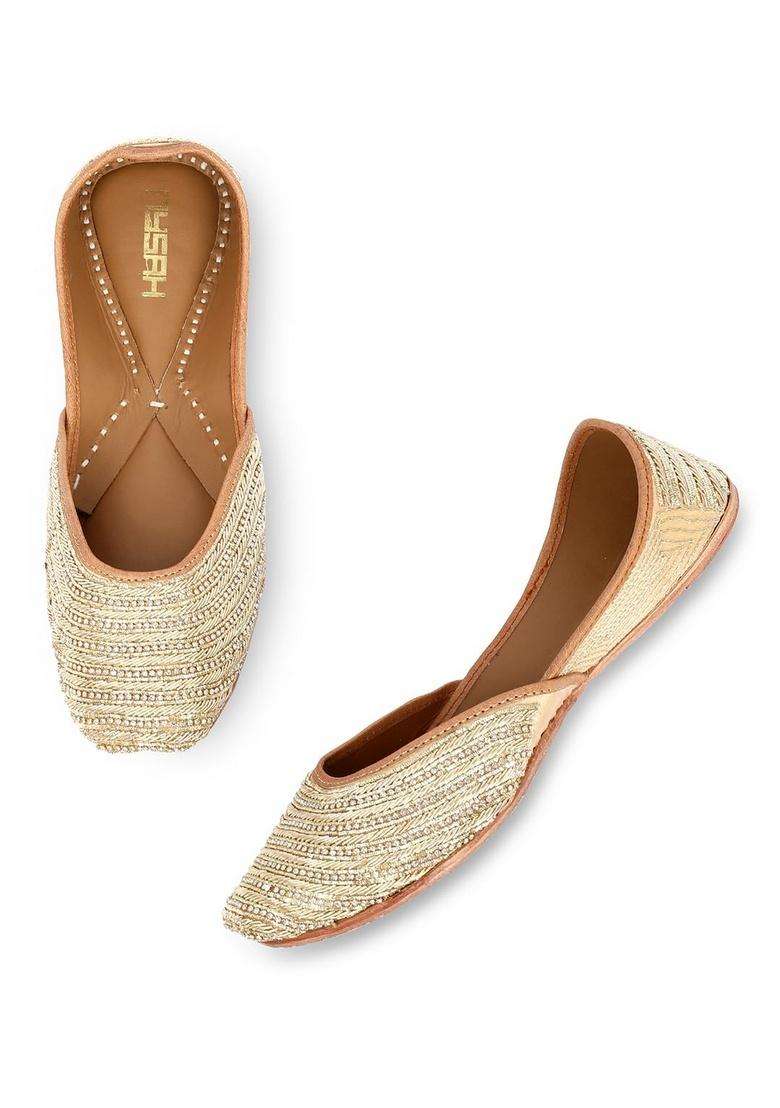 Nysah Ishq Juttis Handcrafted Gold Dabka Work Jewelled for Weddings and Festive Occasions - Indya