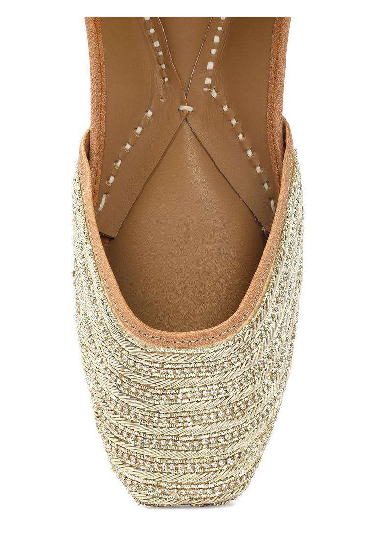 Nysah Ishq Juttis Handcrafted Gold Dabka Work Jewelled for Weddings and Festive Occasions - Indya