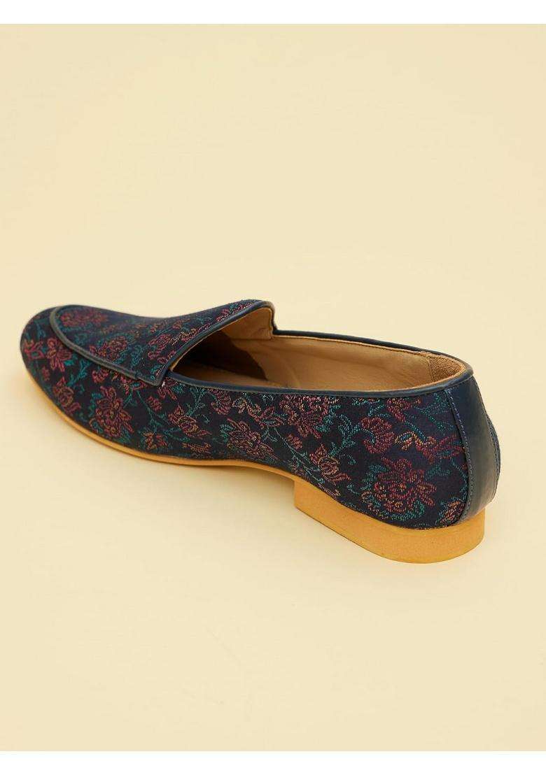 Manyavar Blue Mens Floral Patterned Jutti Ethnic Juttis and Mojaris - Indya