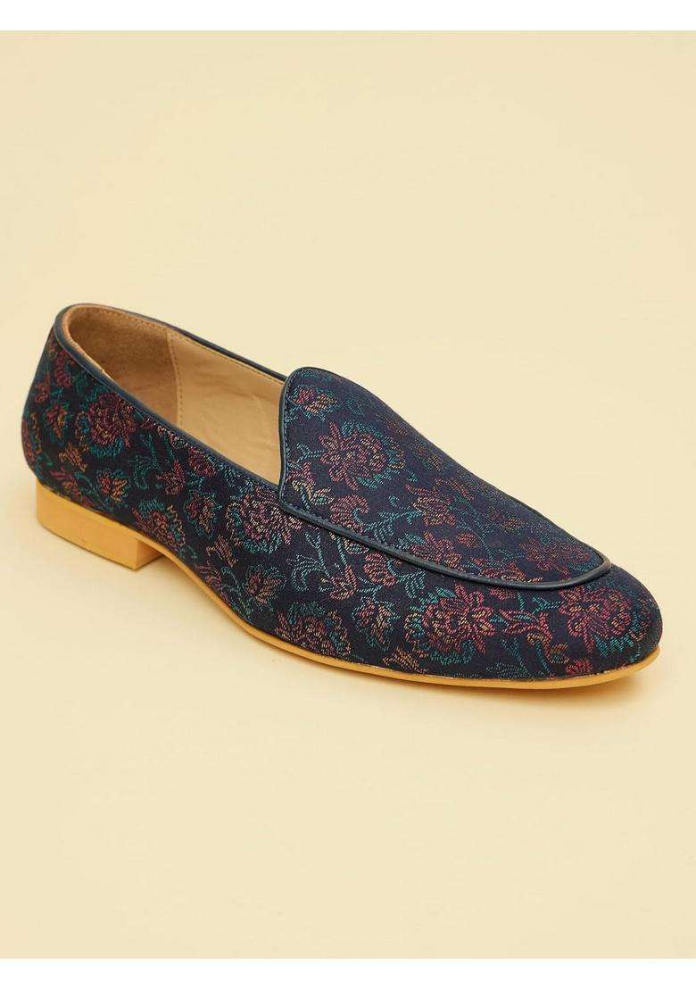 Manyavar Blue Mens Floral Patterned Jutti Ethnic Juttis and Mojaris - Indya