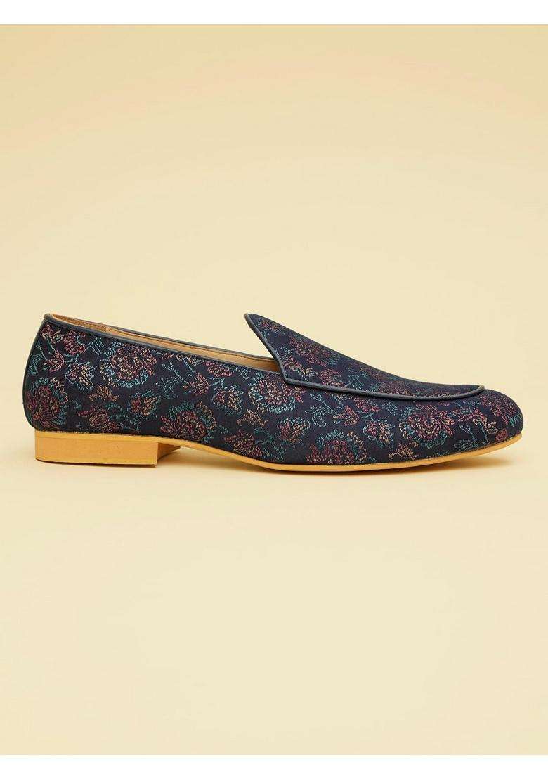 Manyavar Blue Mens Floral Patterned Jutti Ethnic Juttis and Mojaris - Indya