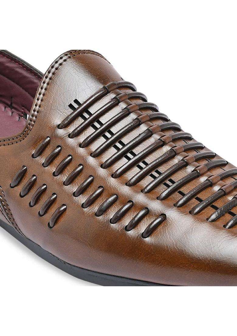 Regal Brown Mens Ethnic Slip Ons - Indya