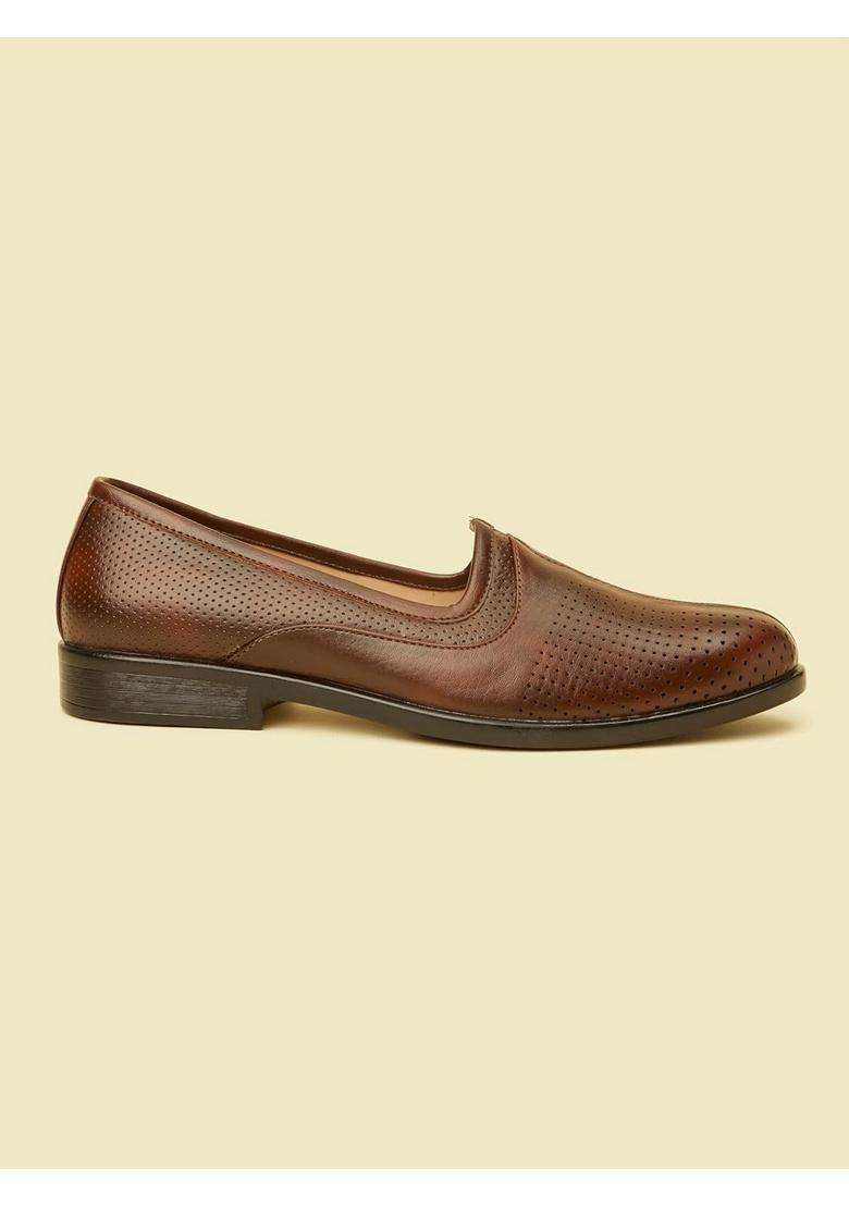 Manyavar Brown Mens Loafer Style Self Design Jutti Ethnic Juttis and Mojaris - Indya