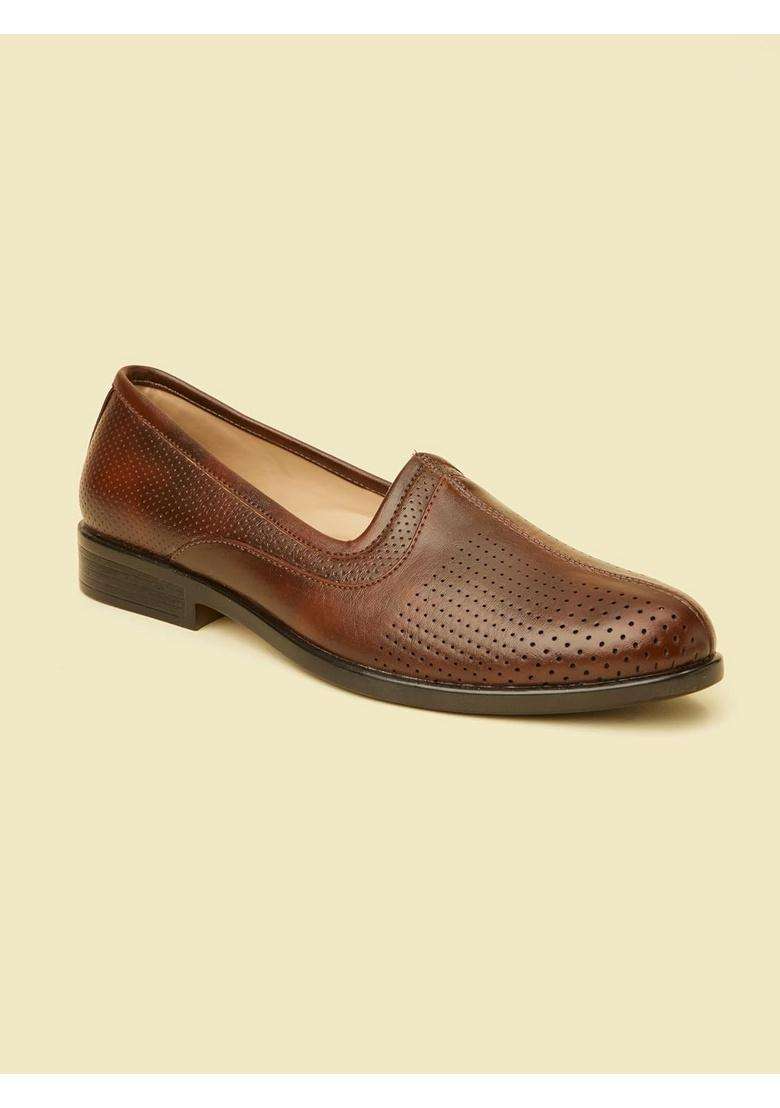 Manyavar Brown Mens Loafer Style Self Design Jutti Ethnic Juttis and Mojaris - Indya