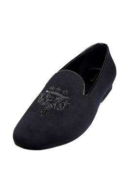 Tanny Shoes Mens Soft Touch Black Velvet Zardozi Hand Embroidery Motif Slip on Jutti for Bridal Party Casual