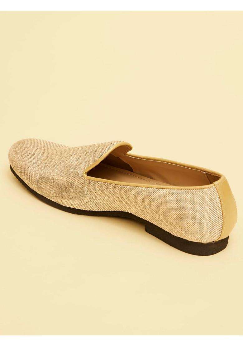 Manyavar Beige Plain Self Texture Mens Ethnic Jutti - Indya