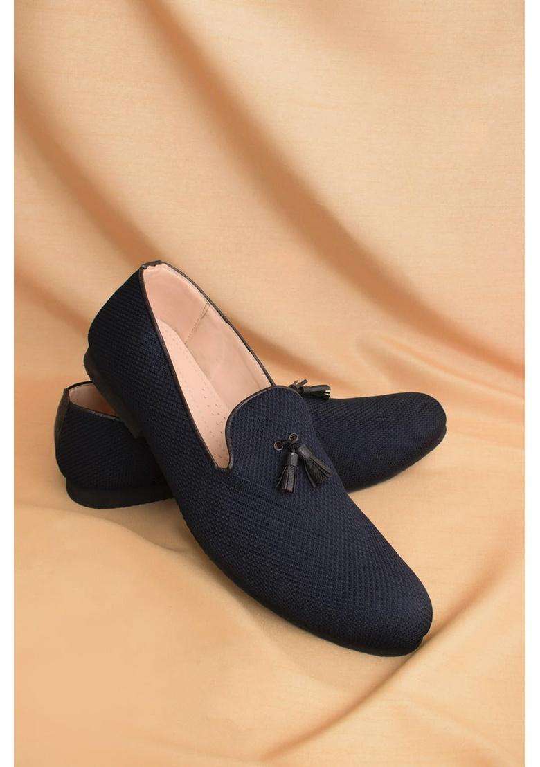 Manyavar Blue Loafers Self Texture Juti Mens Ethnic Jutti - Indya
