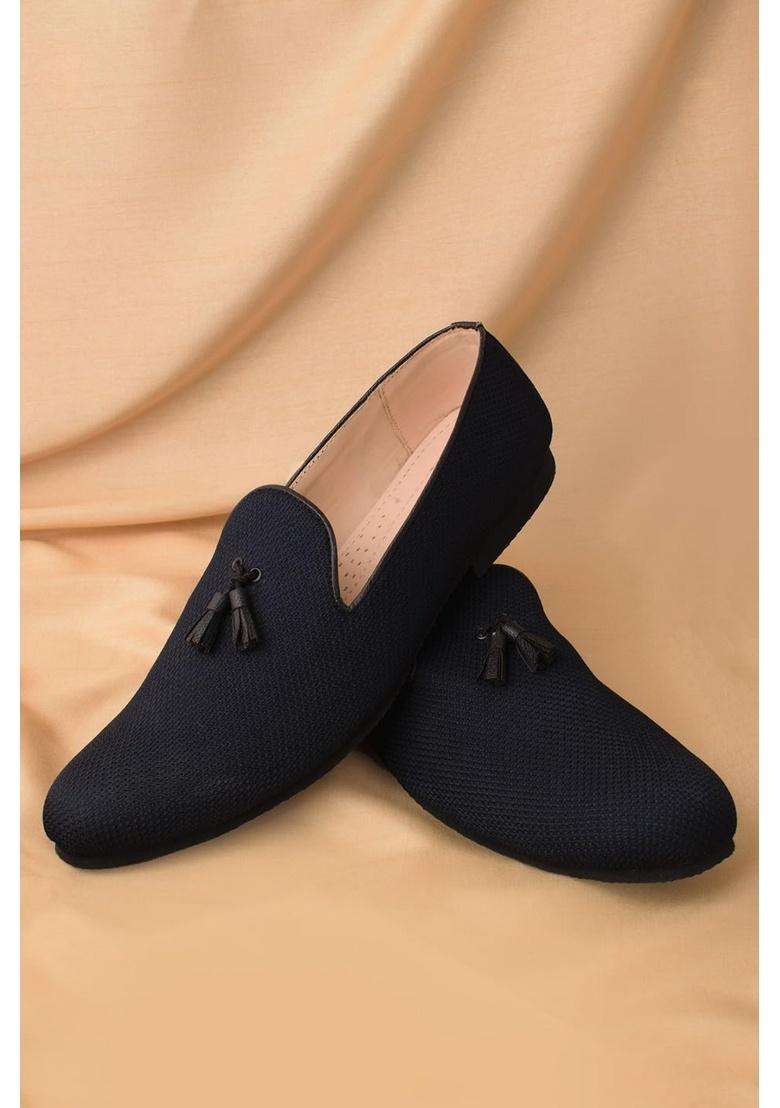 Manyavar Blue Loafers Self Texture Juti Mens Ethnic Jutti - Indya