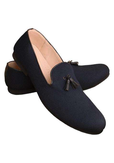 Manyavar Blue Loafers Self Texture Juti Mens Ethnic Jutti