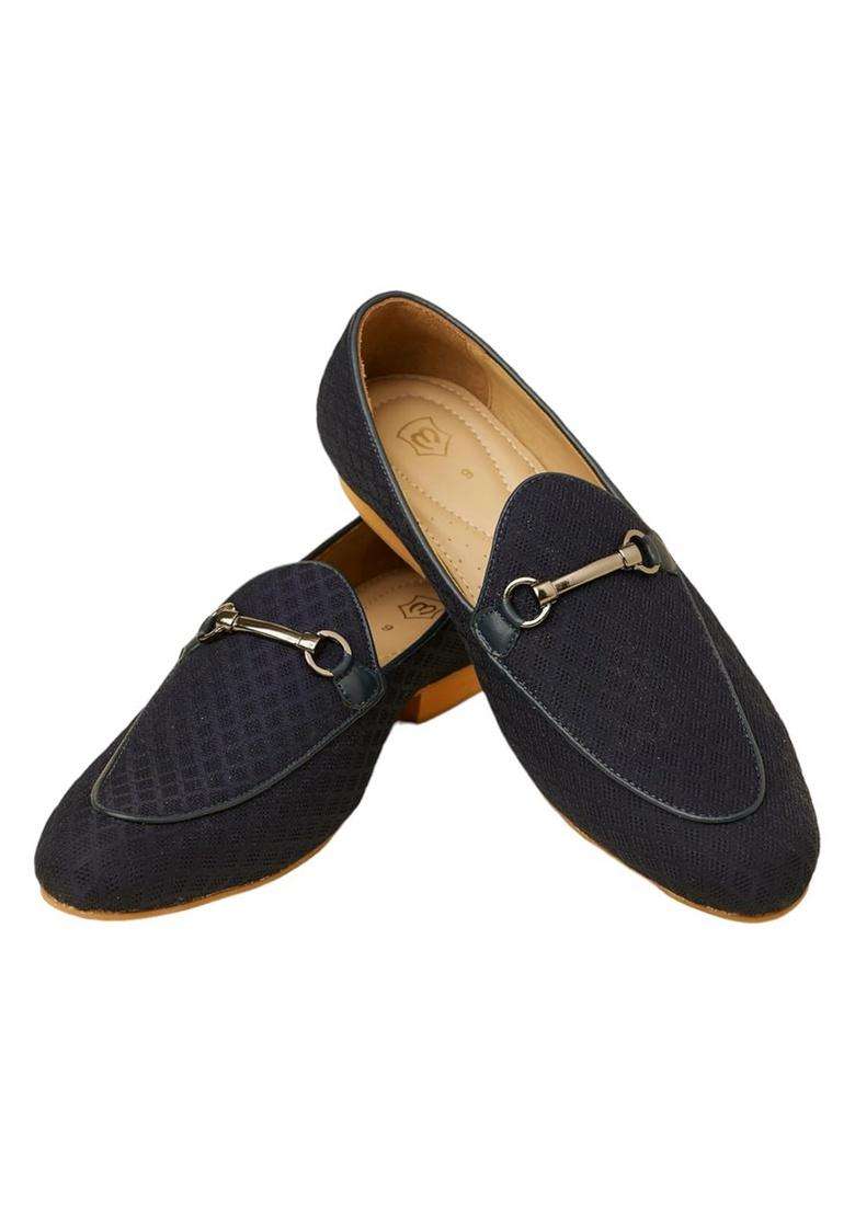 Manyavar Blue Jacquard Loafers Juti Mens Ethnic Jutti - Indya