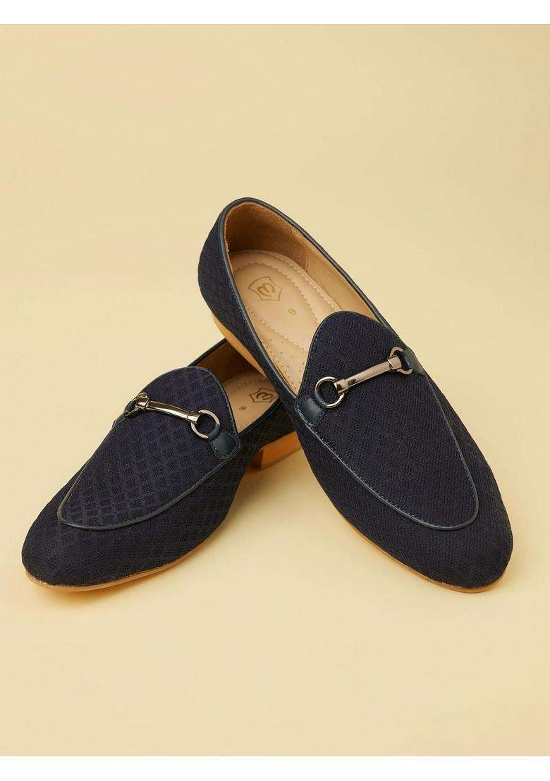 Manyavar Blue Jacquard Loafers Juti Mens Ethnic Jutti - Indya