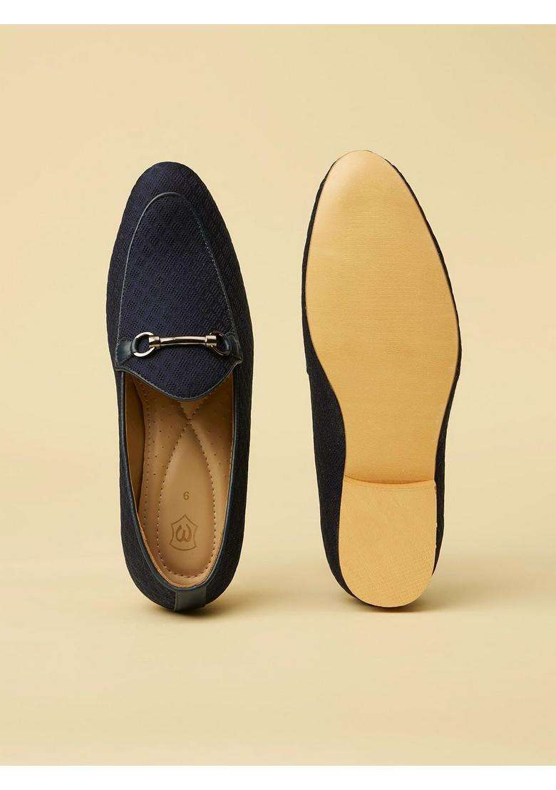 Manyavar Blue Jacquard Loafers Juti Mens Ethnic Jutti - Indya