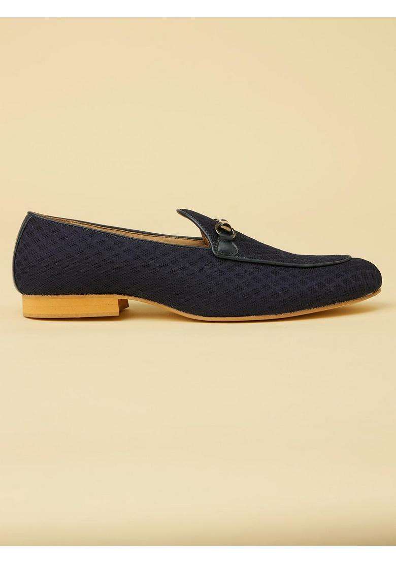 Manyavar Blue Jacquard Loafers Juti Mens Ethnic Jutti - Indya